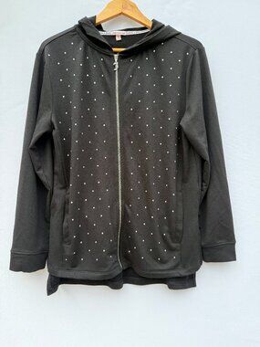 Juicy Couture Black Rhinestone Zip-Up Hoodie, Side Slits, Medium, Gently Used